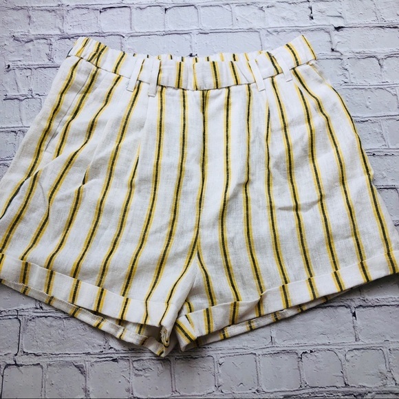 Love Tree striped high waist linen cuffed shorts size large - Picture 3 of 8